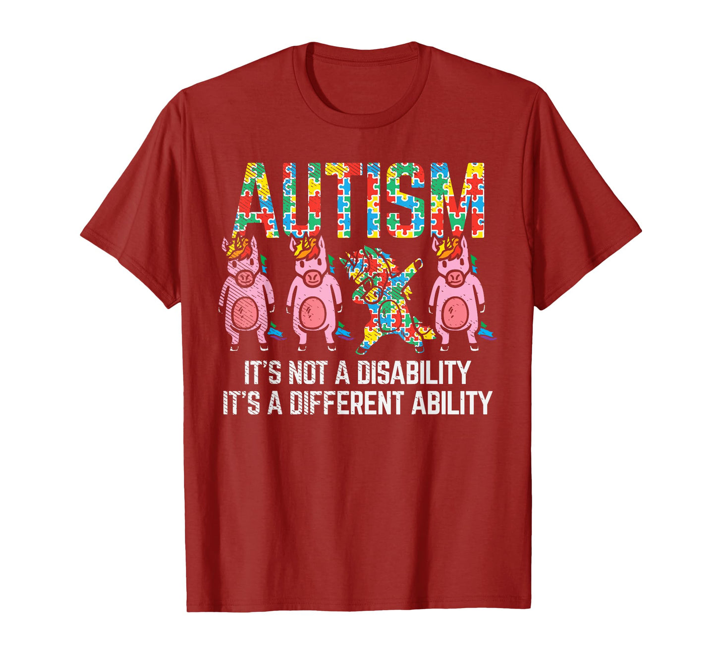 BoredKoalas Autism Awareness Unicorn Dab T-Shirt - Unisex-Adults, Black, Short Sleeve, Classic Fit, Cotton Blend, Small