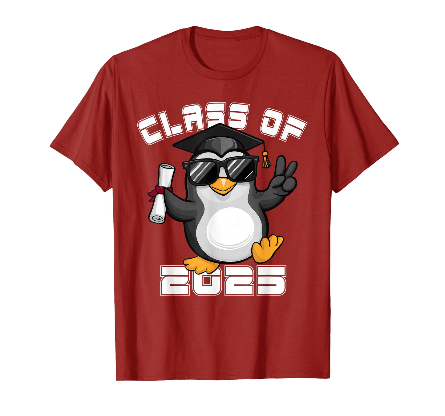 Peace Sign Hand Penguin Class of 2025 Graduation T-Shirt