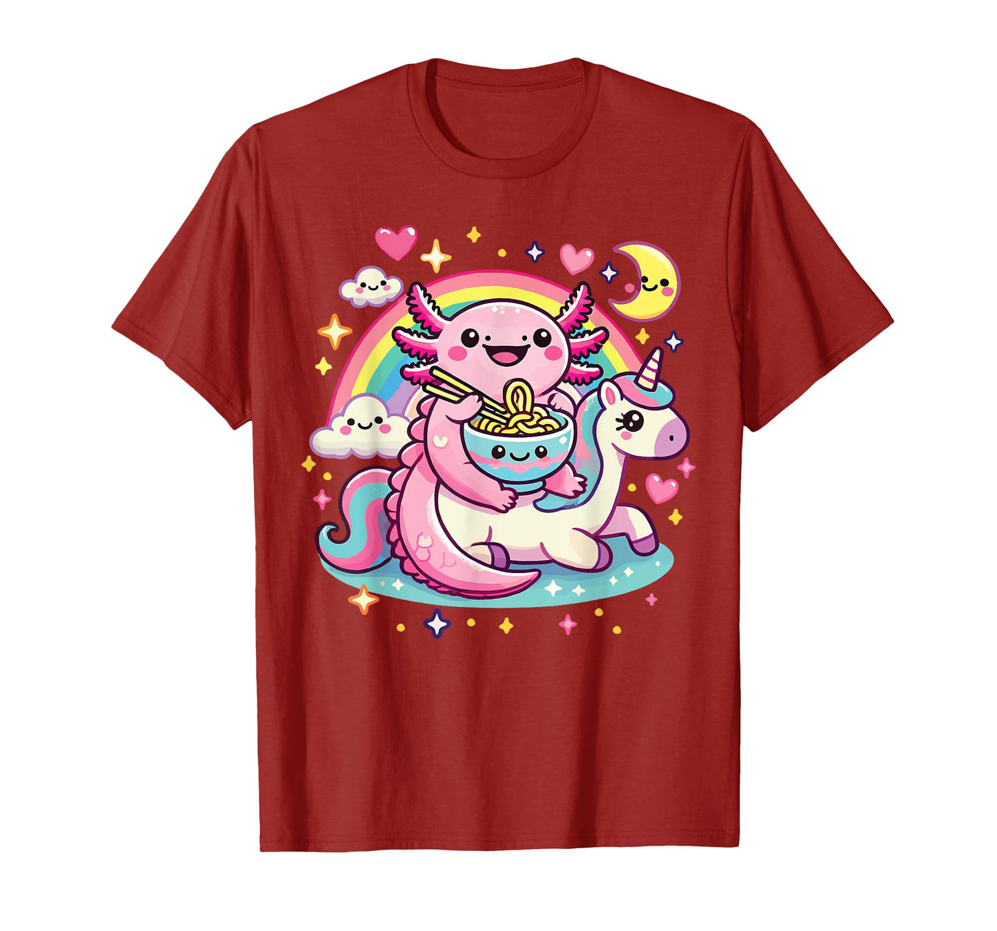 Anime Kawaii Axolotl Eating Ramen Noodles Rainbow Kids Girl T-Shirt