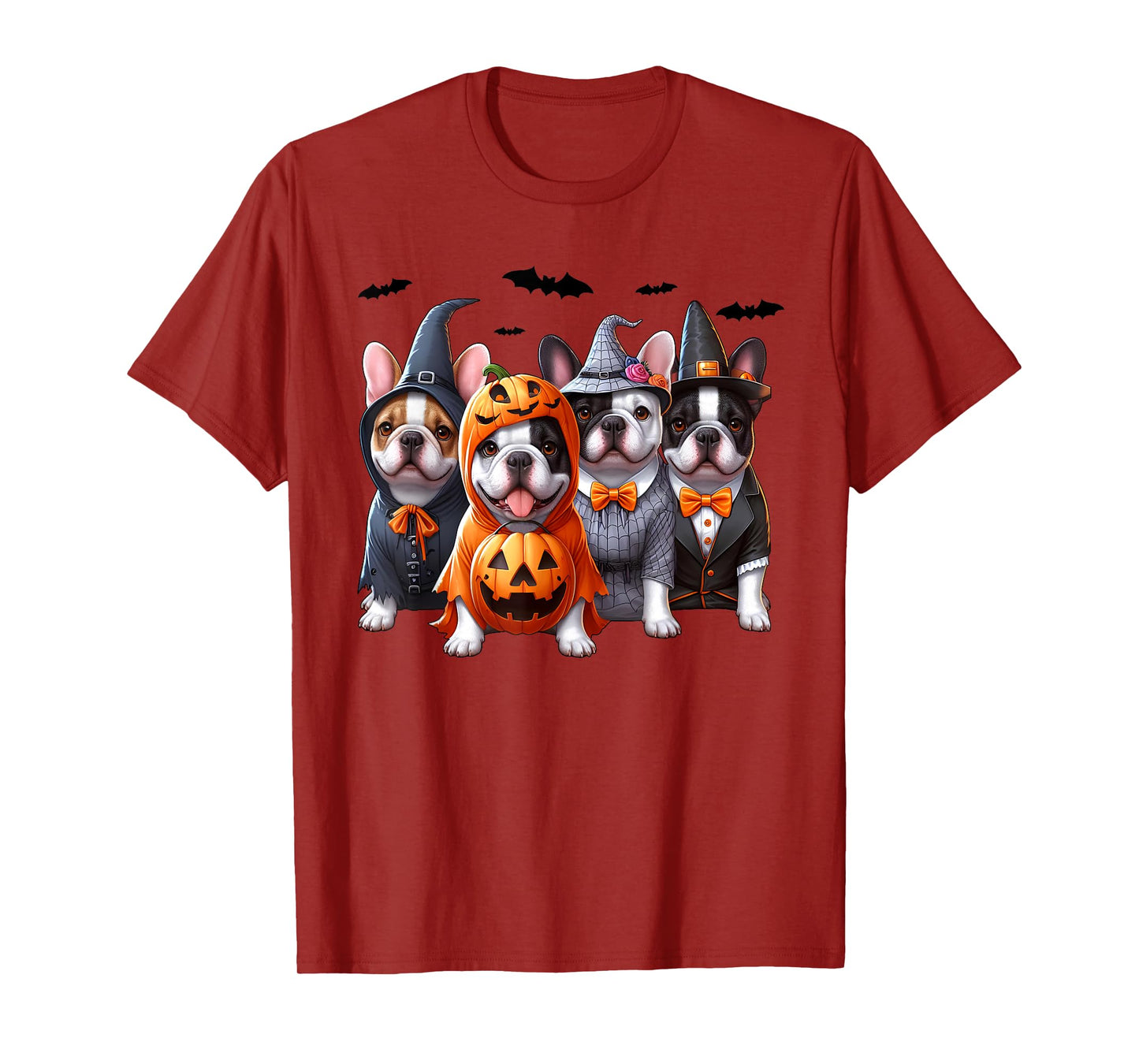 Frenchie Ghost And Witch Dog, French Bulldog Halloween Boo Men Women Kids T-Shirt