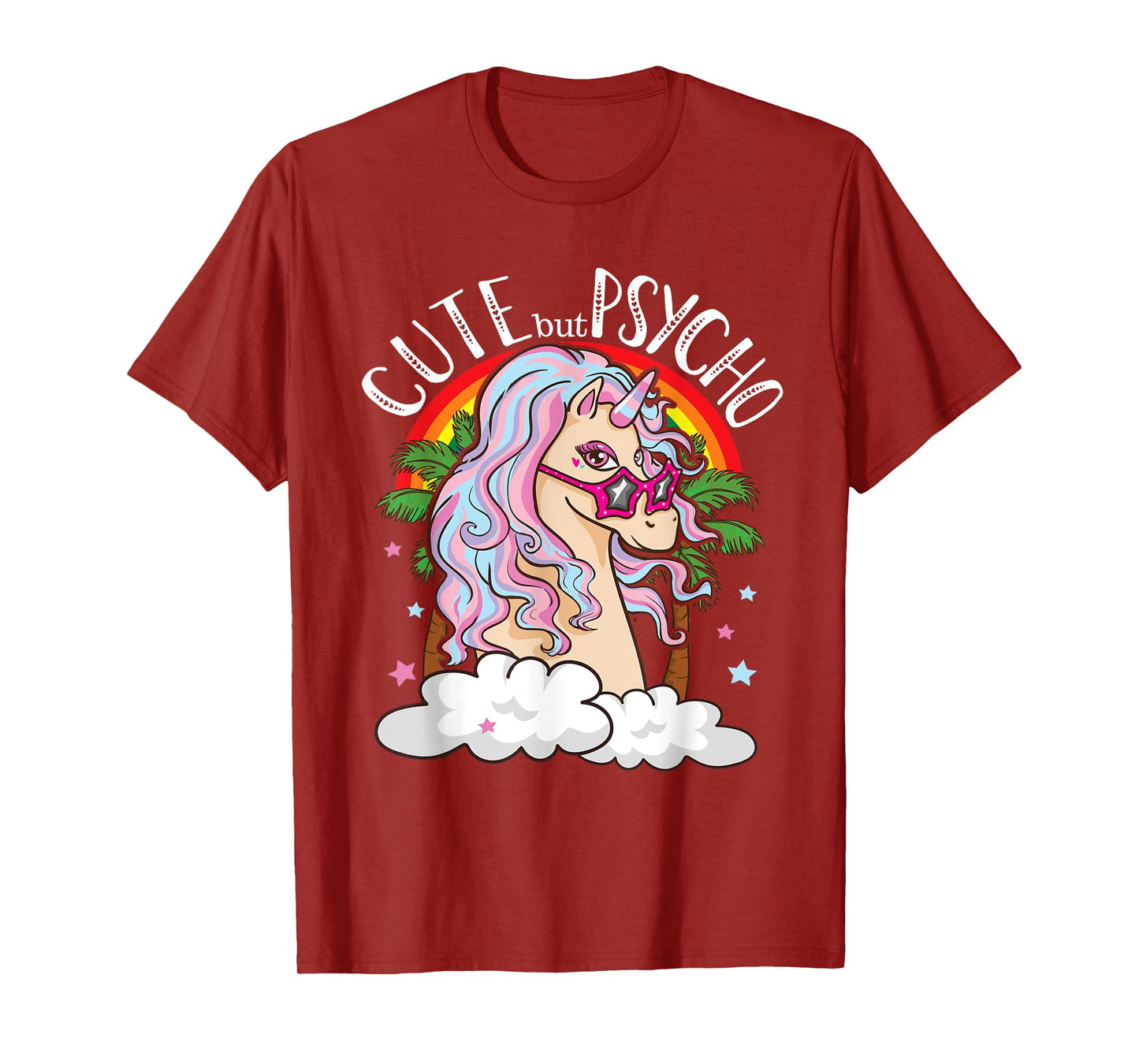 Cute But Psycho Unicorn With Glasses Funny Meme Saying Gift T-Shirt