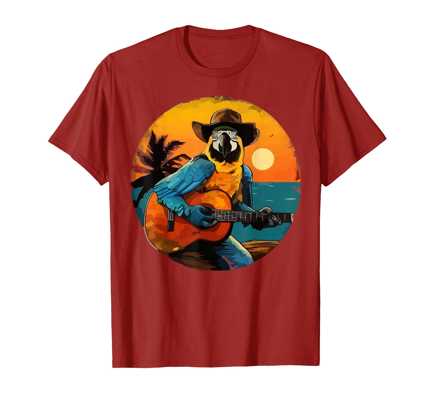 Rock Parrot Playing Guitar - Funny Guitar Parrot Sunset T-Shirt