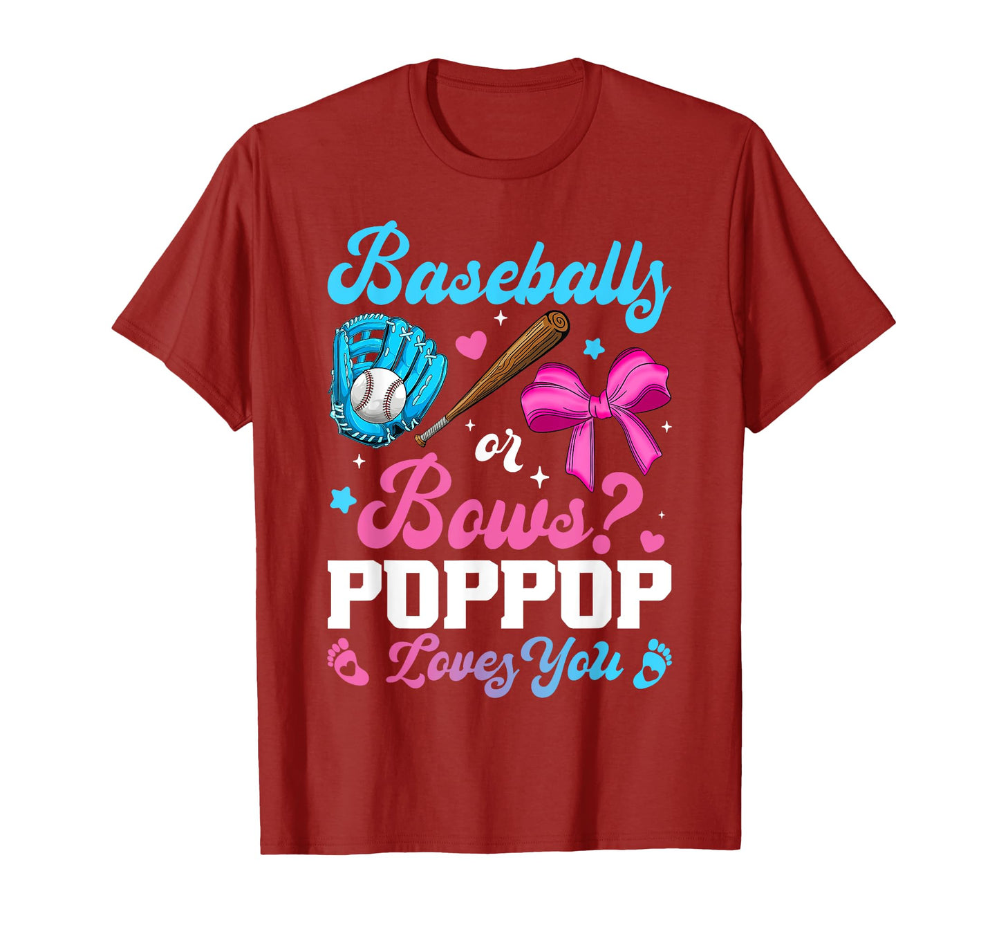 Baseball Or Bows PopPop Loves You Funny Gender Reveal T-Shirt