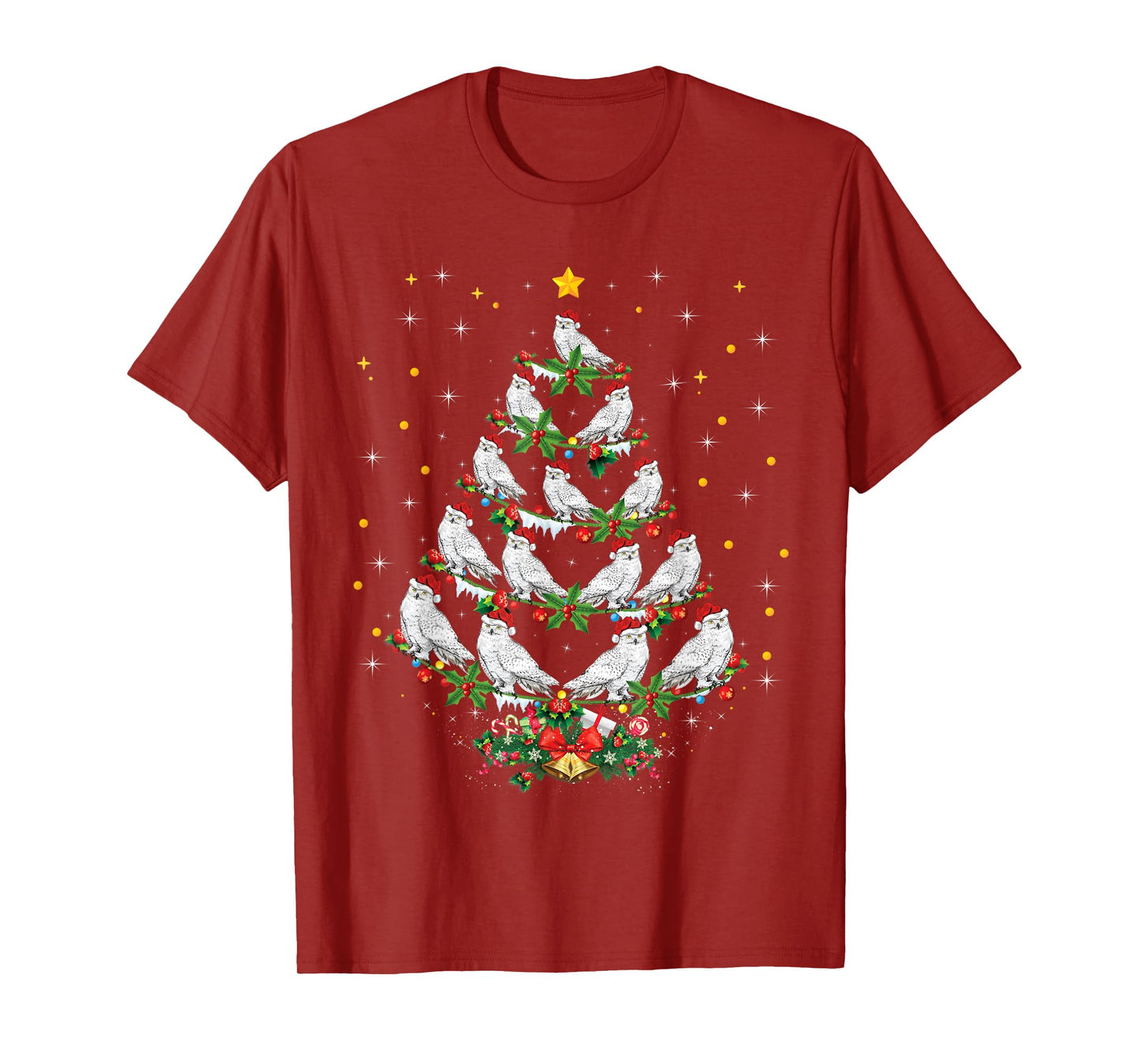 Snowy Owl Bird Lover Xmas Gift Snowy Owl Christmas Tree T-Shirt