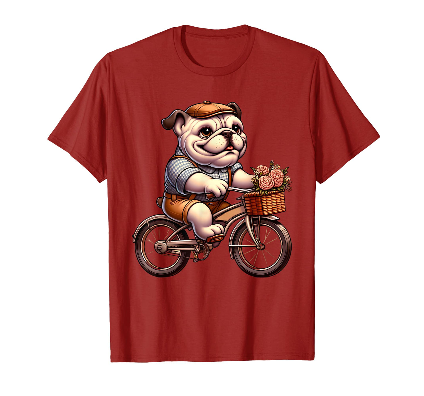 Cute English Bulldog on Bicycle Cycling Men Women Kids T-Shirt