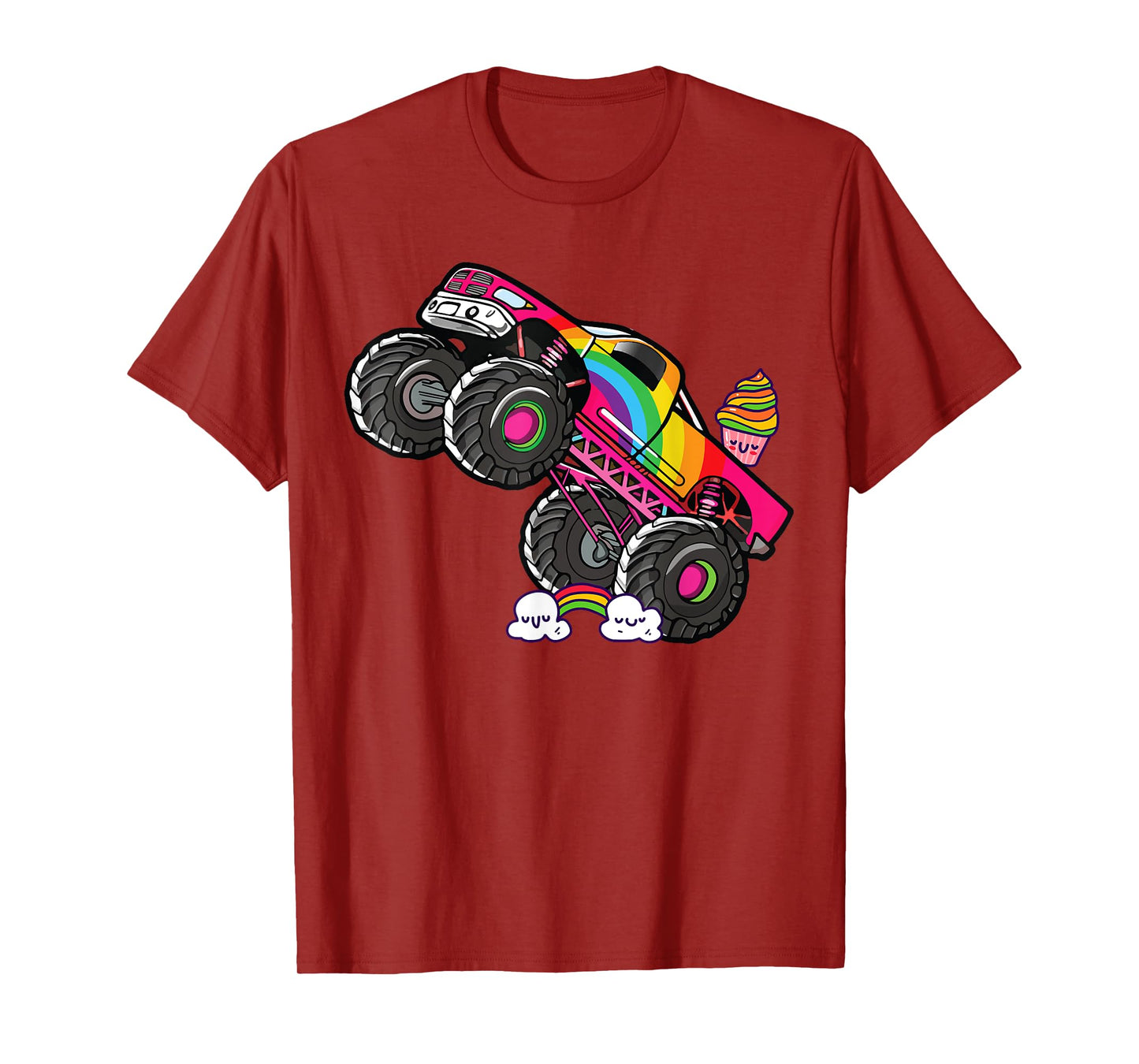 Girls Monster Truck Pink Rainbow Monster Truck Girl Women T-Shirt