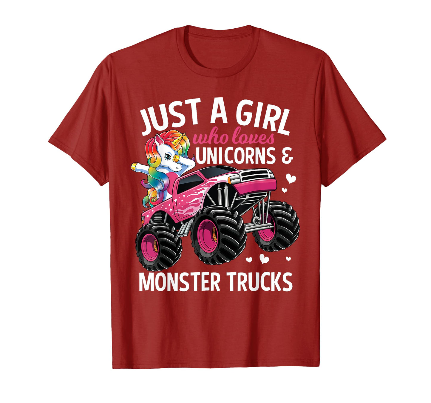 Just A Girl Who Loves Unicorns And Monster Trucks Girls Kids T-Shirt