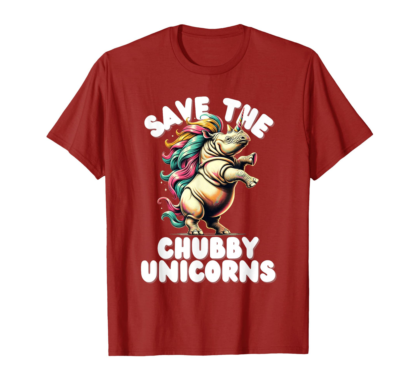 Save the Chubby Unicorn Rhino Colorful Funny Design T-Shirt