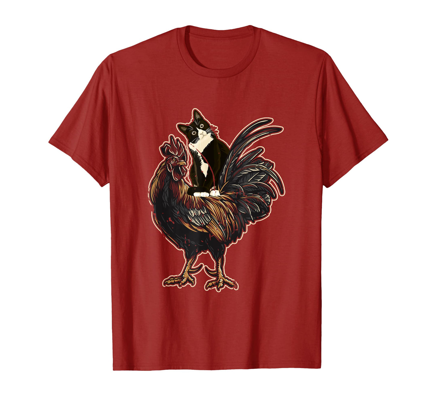 Black Cat Riding a Chicken Rooster Funny Animal Farming Men Women Girls Kids T-Shirt