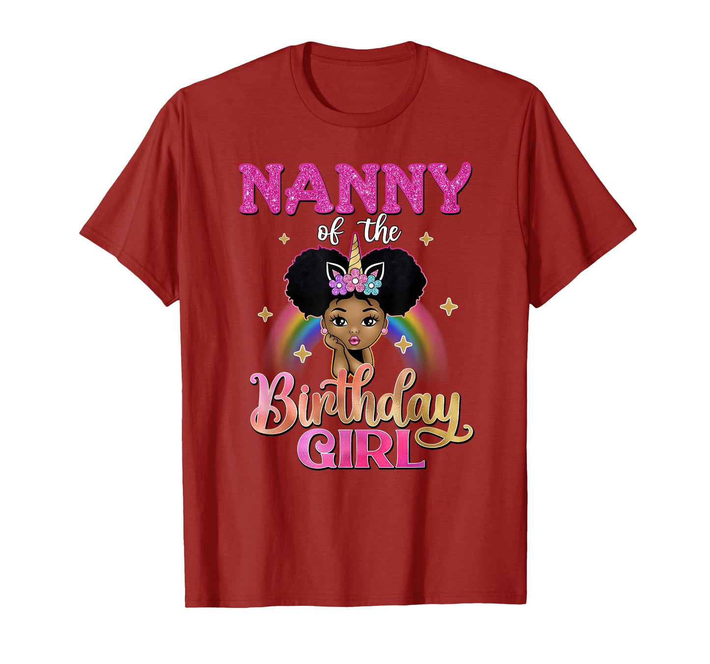 Nanny of The Birthday Girl Princess Afro Melanin Unicorn T-Shirt