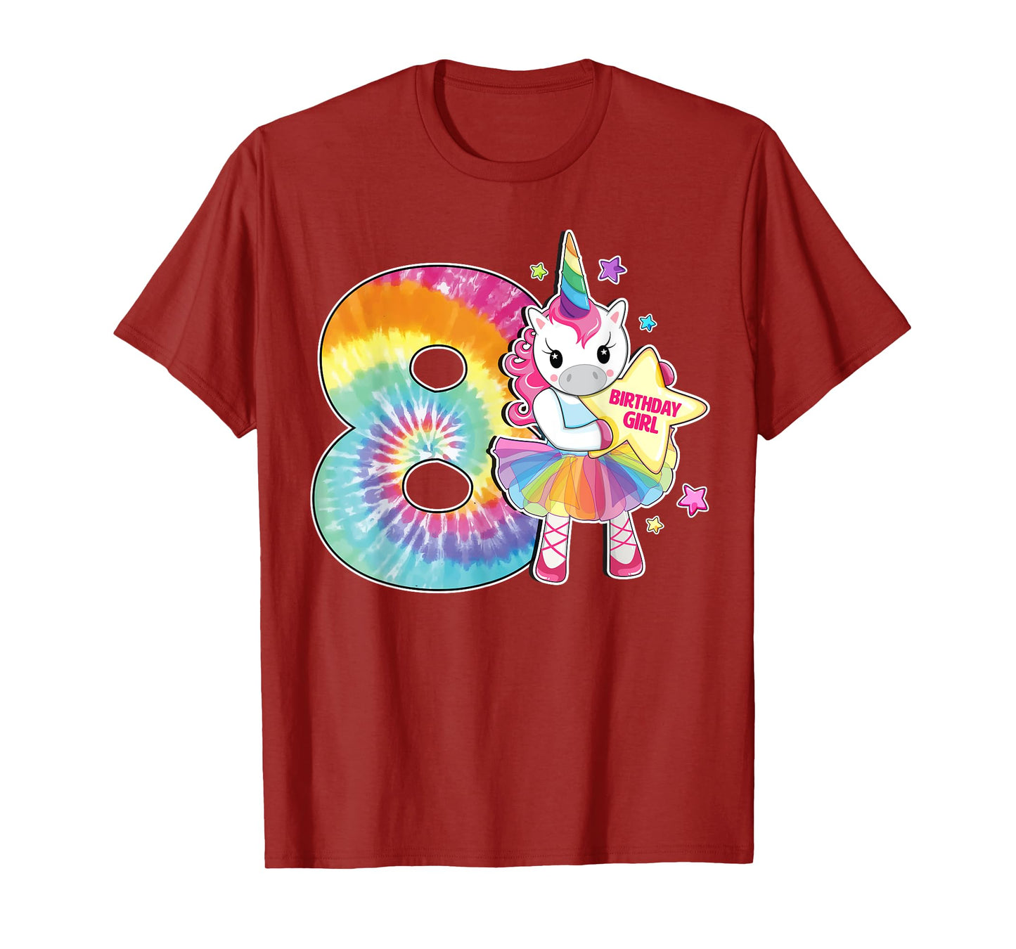 8th Birthday Unicorn Shirt Gift for Girls Age 8 Tie Dye Tee T-Shirt