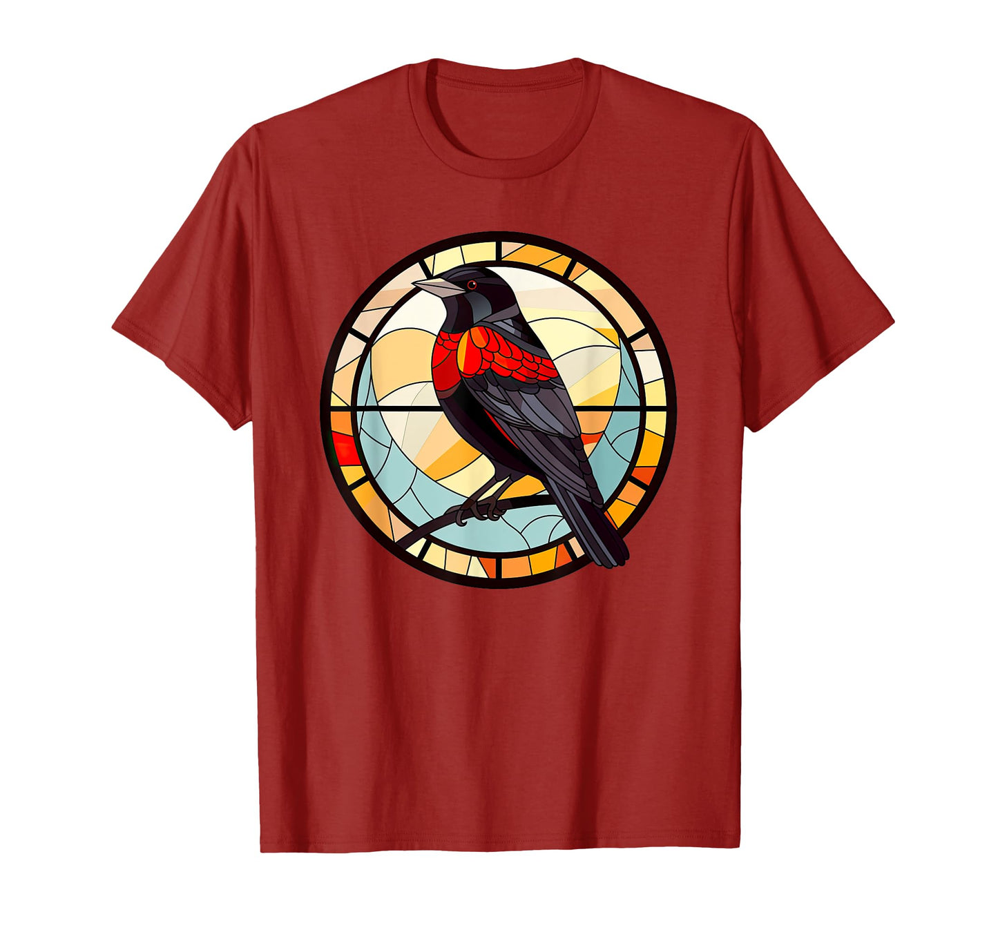Red Winged Blackbird StainedGlass Red-Winged Blackbird Lover T-Shirt