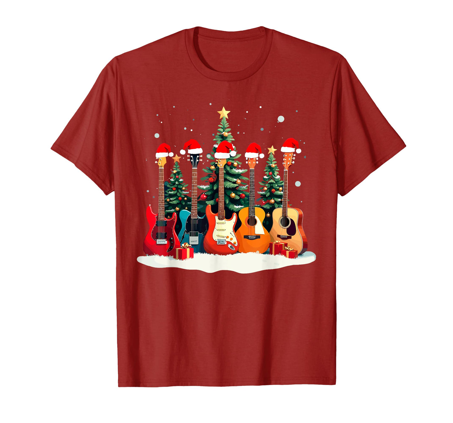 Santa Guitars Acoustic Bass Music Guitar Player Christmas T-Shirt