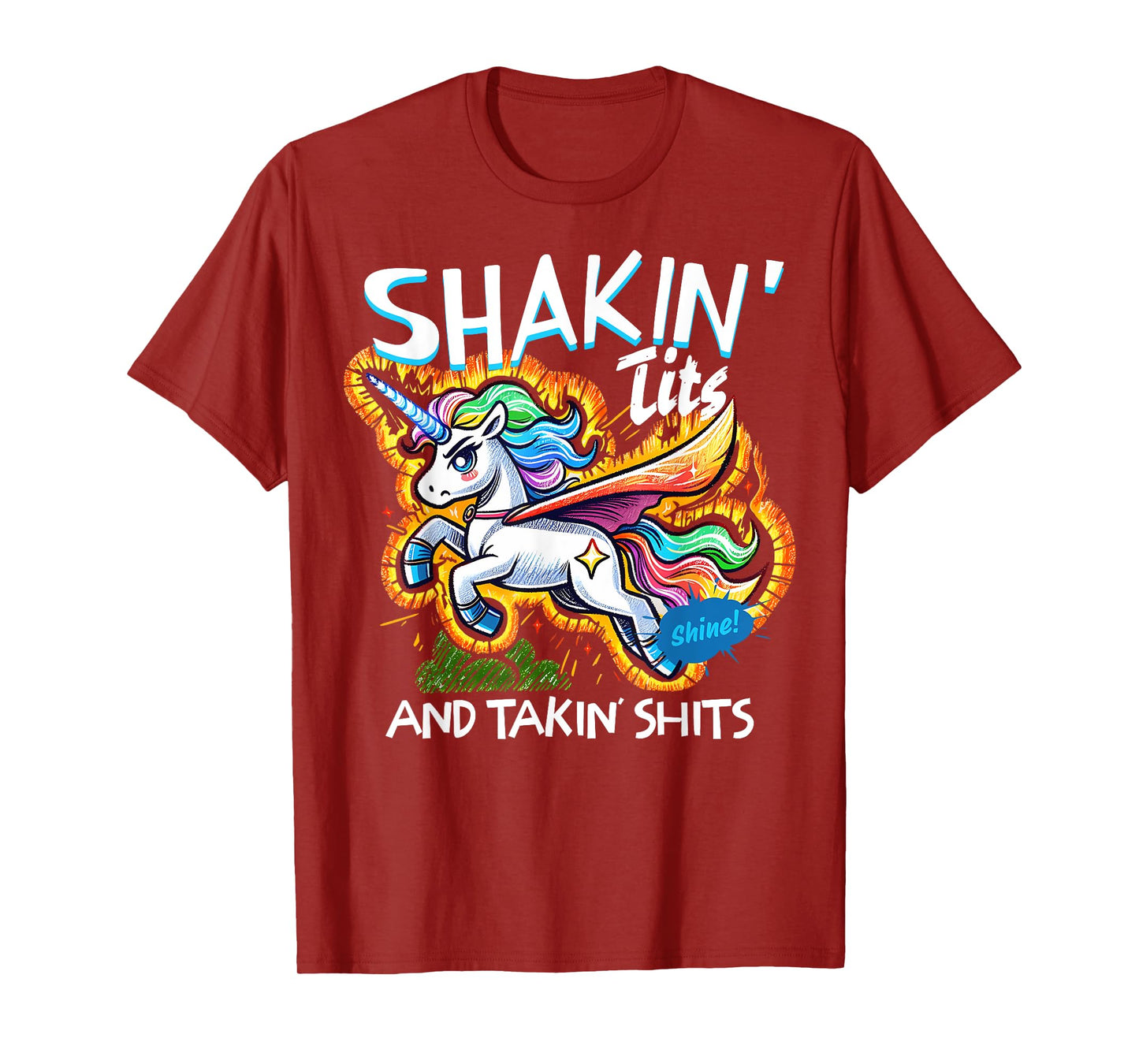 Shakin' Tits and Takin Shits Funny Unicorn Dirty Adult Humor T-Shirt