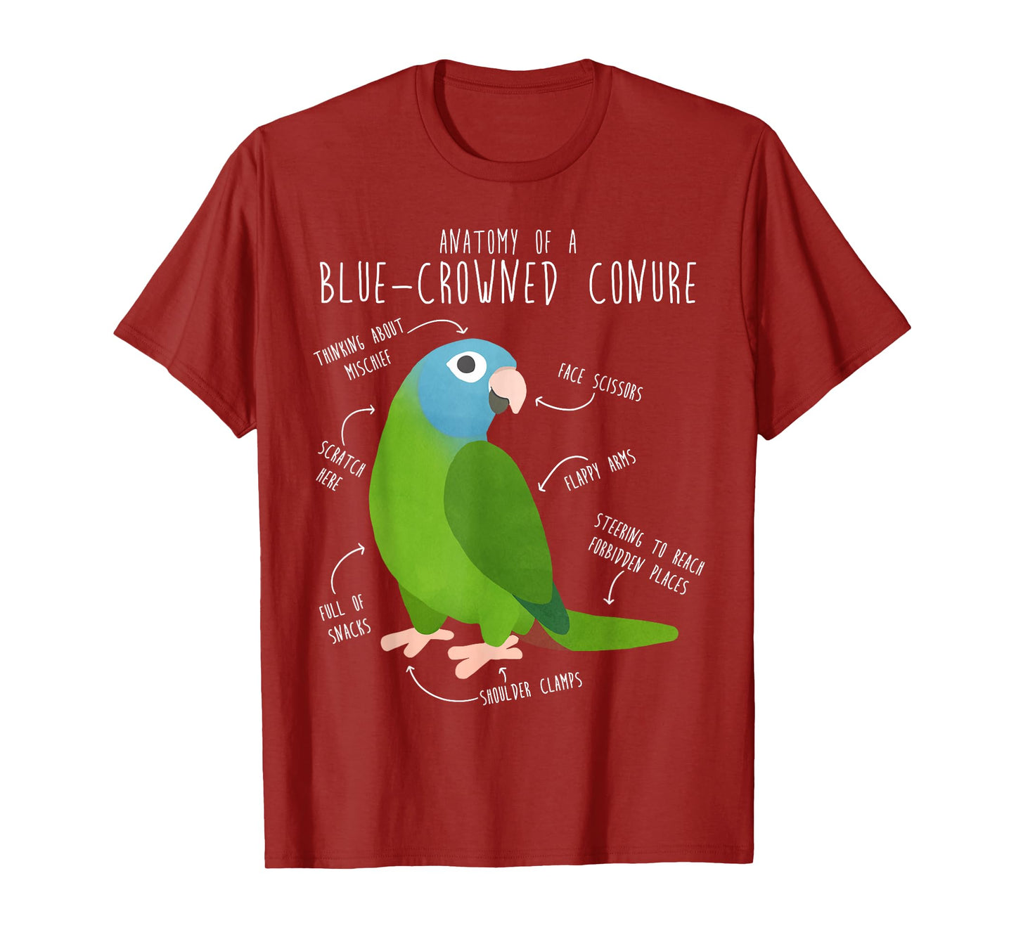 Blue-Crowned Conure Parrot Anatomy, Funny Cute Pet Bird Mom T-Shirt