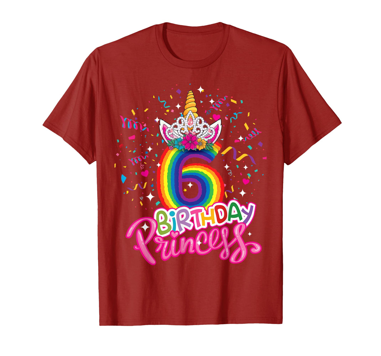 Kids Birthday Princess Unicorn Crown 6th Birthday Girl Party T-Shirt