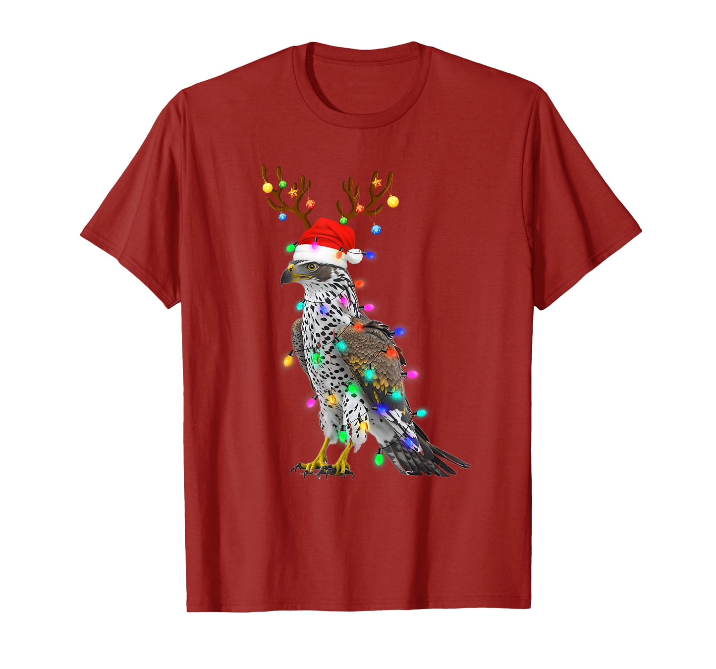 Santa Hat Funny Falcon Tree Xmas Light Bird Christmas T-Shirt
