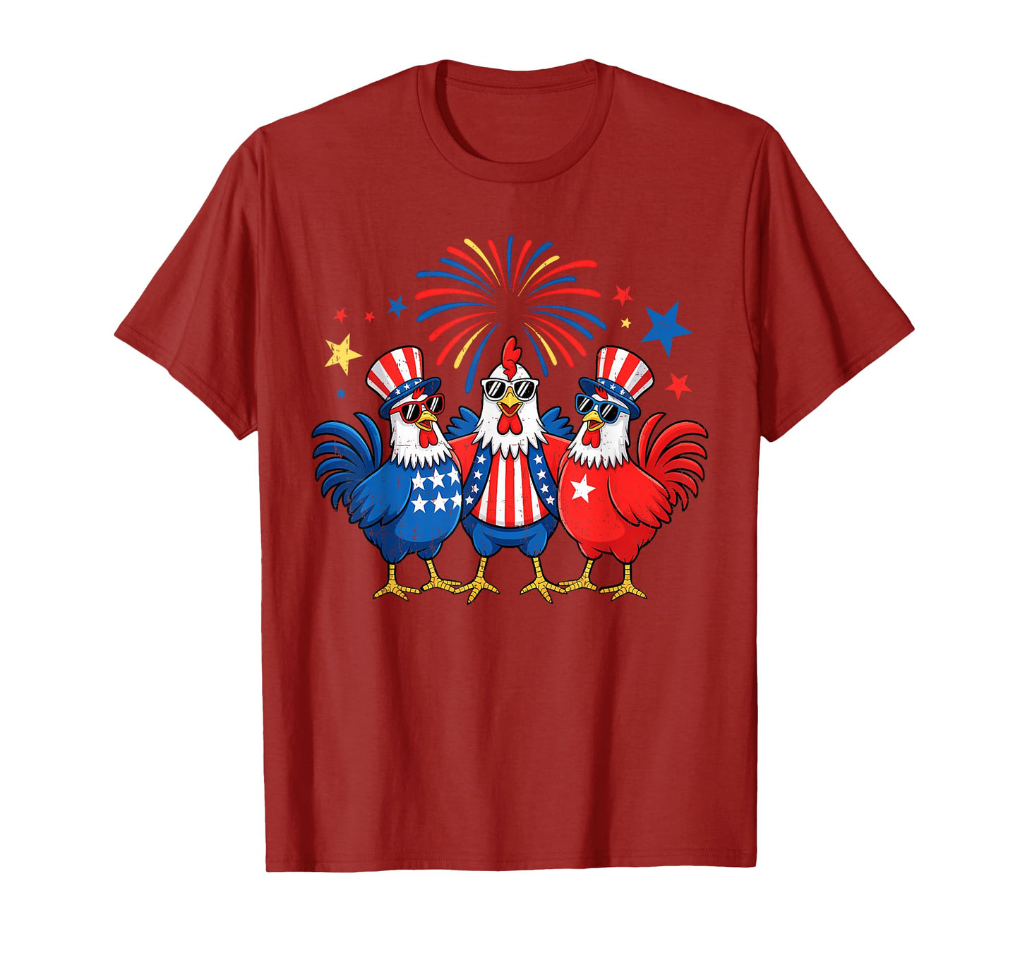 4th Of July Chickens Stars Stripes Farmer Women Men Kids T-Shirt