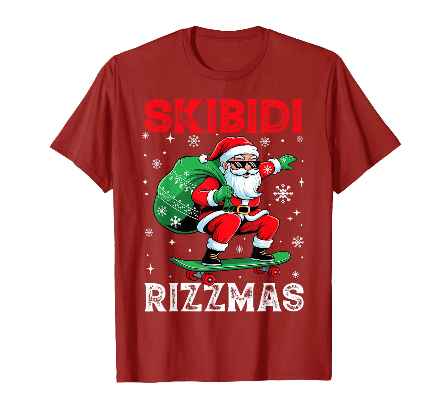 Funny Santa Clause Skating Board Skibidi Rizzmas Christmas T-Shirt