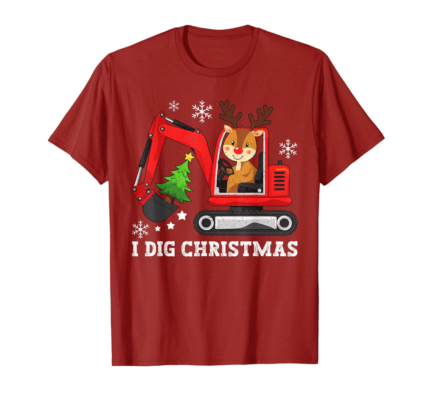 Reindeer Dig Christmas Cute Xmas Excavator Kids Boy Toddler T-Shirt