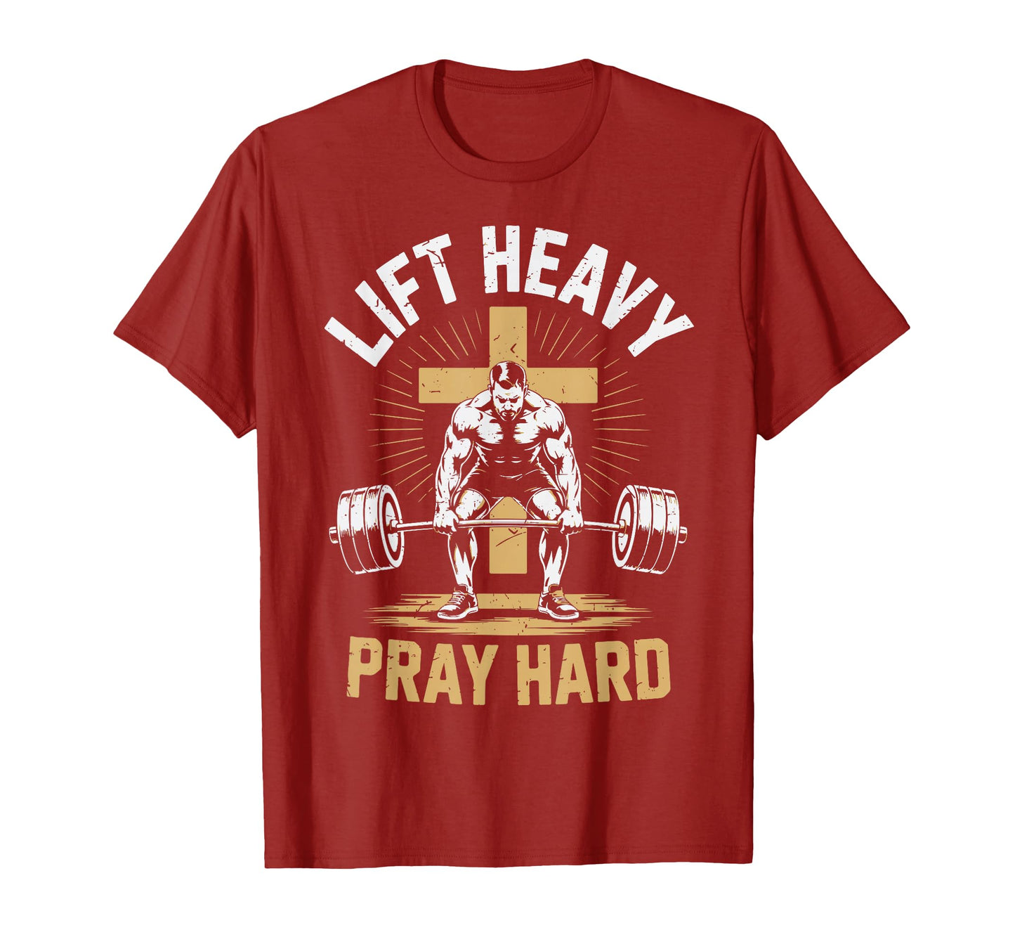 Mens Christian Workout Lift Heavy Pray Hard Gym Jesus Christ T-Shirt