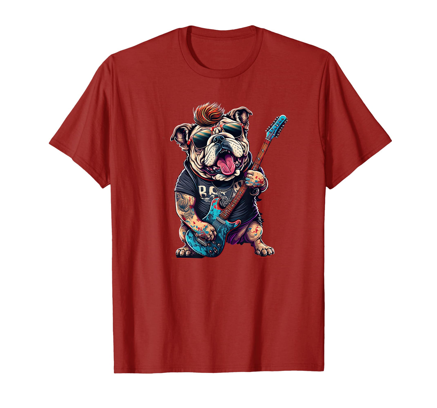 Funny Bulldog Dog Rock and Roll Rocker 80s 90s T-Shirt for Men Women Girls Kids