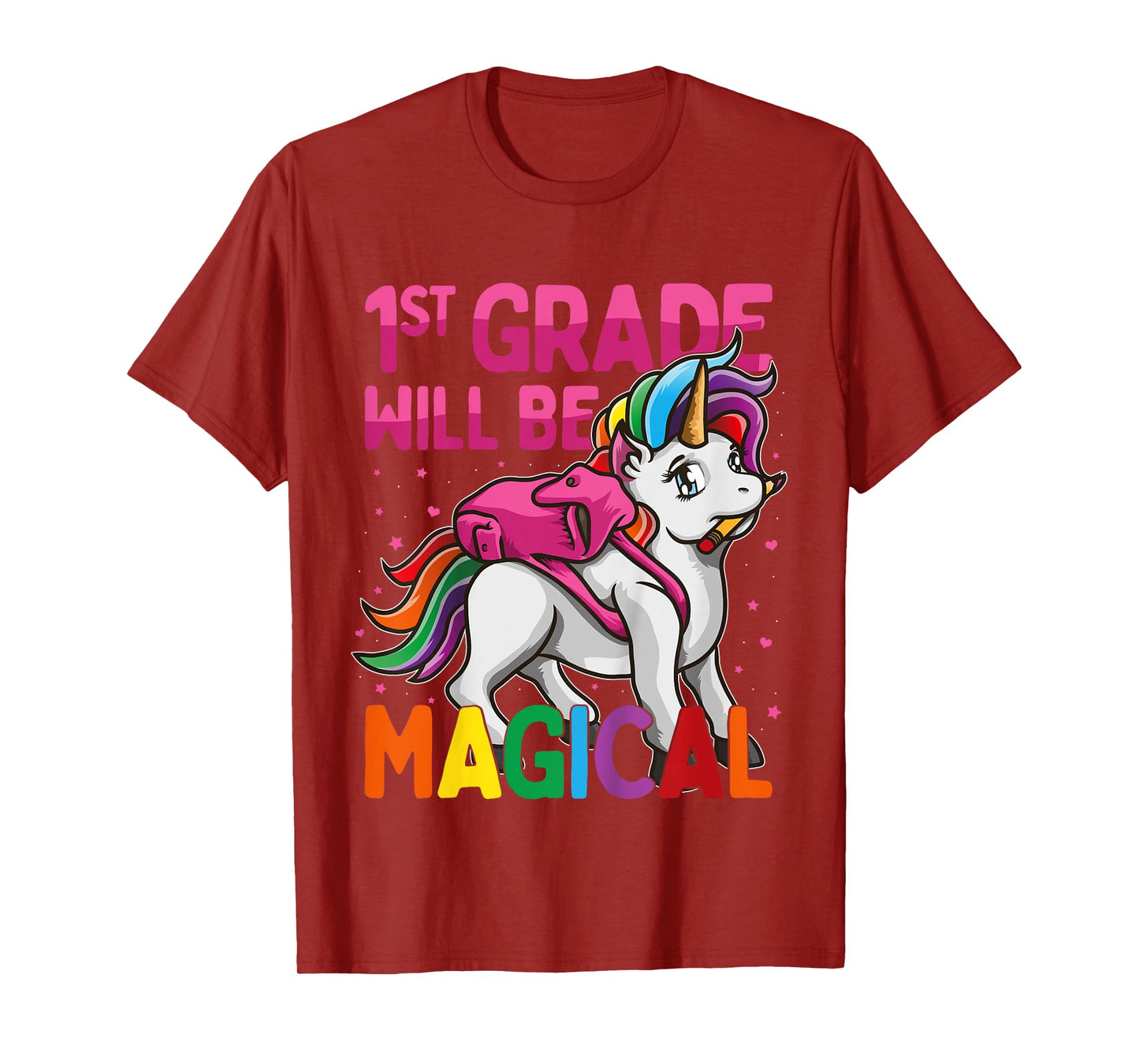 First Grade Will Be MAGICAL Unicorn 1st Grade Pink Stars T-Shirt
