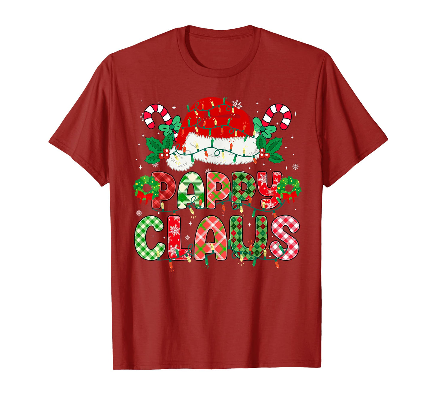 Pappy Claus Christmas Lights Pajama Family Matching Grandpa T-Shirt