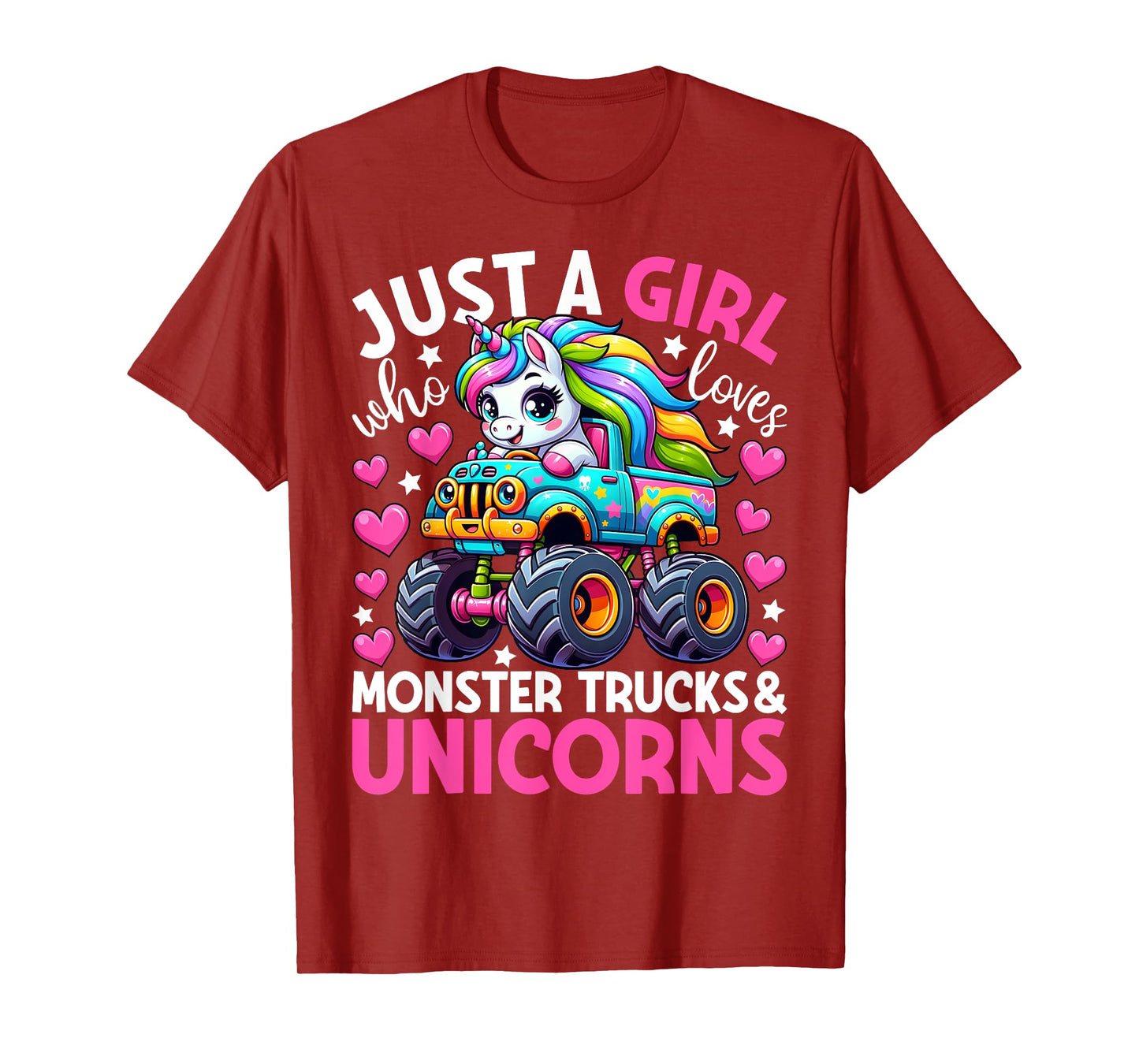 Just a Girl Who Loves Monster Trucks and Unicorns Girls T-Shirt