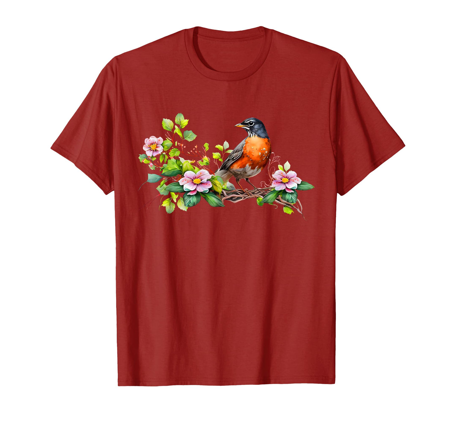 American Robin Backyard Birds Dogwood Flowers For Birders T-Shirt
