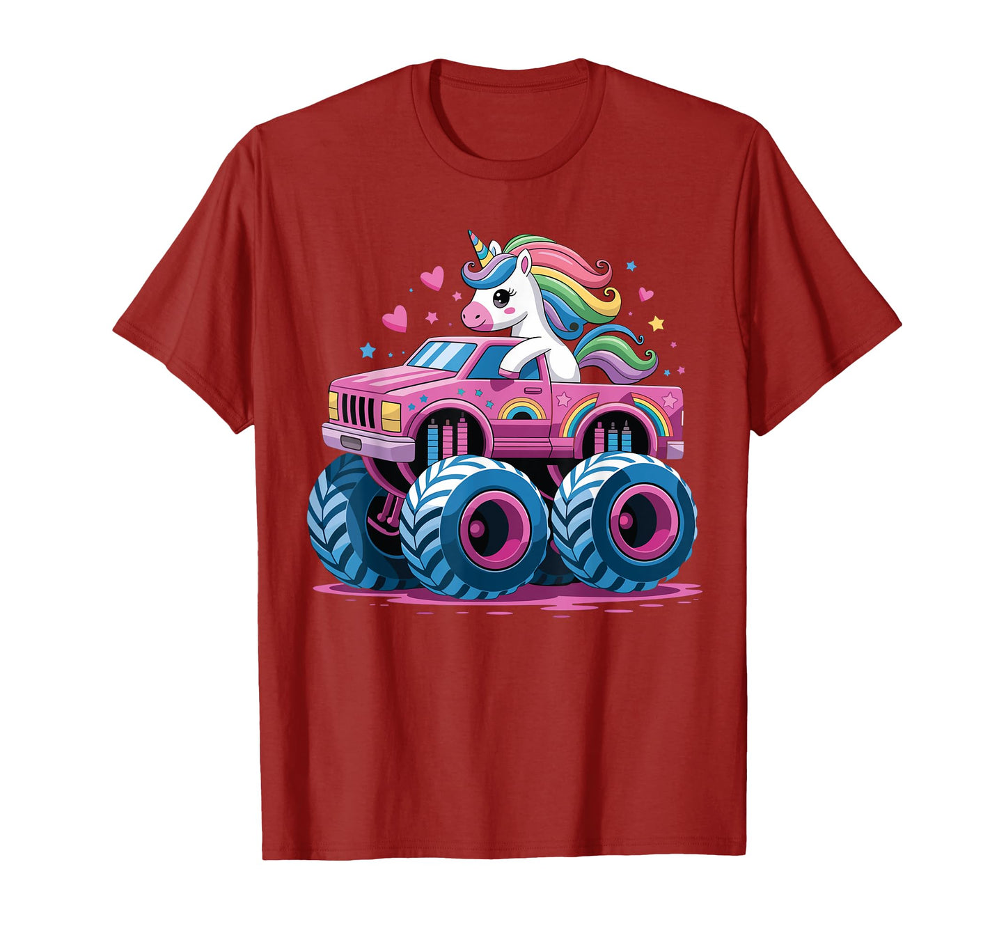 Cute Unicorn Riding A Pink Monster Truck Girls T-Shirt