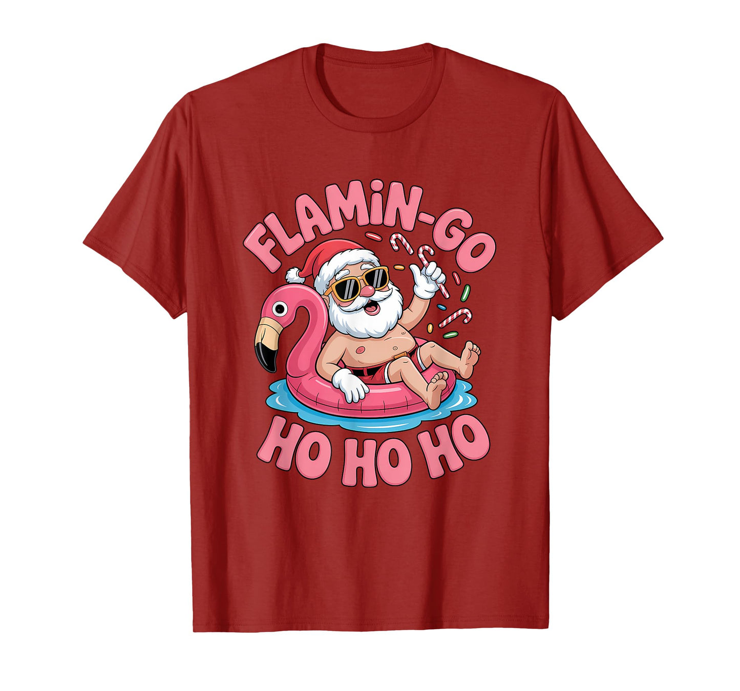 Christmas in July Flamingo Float Summer Santa Christmas T-Shirt