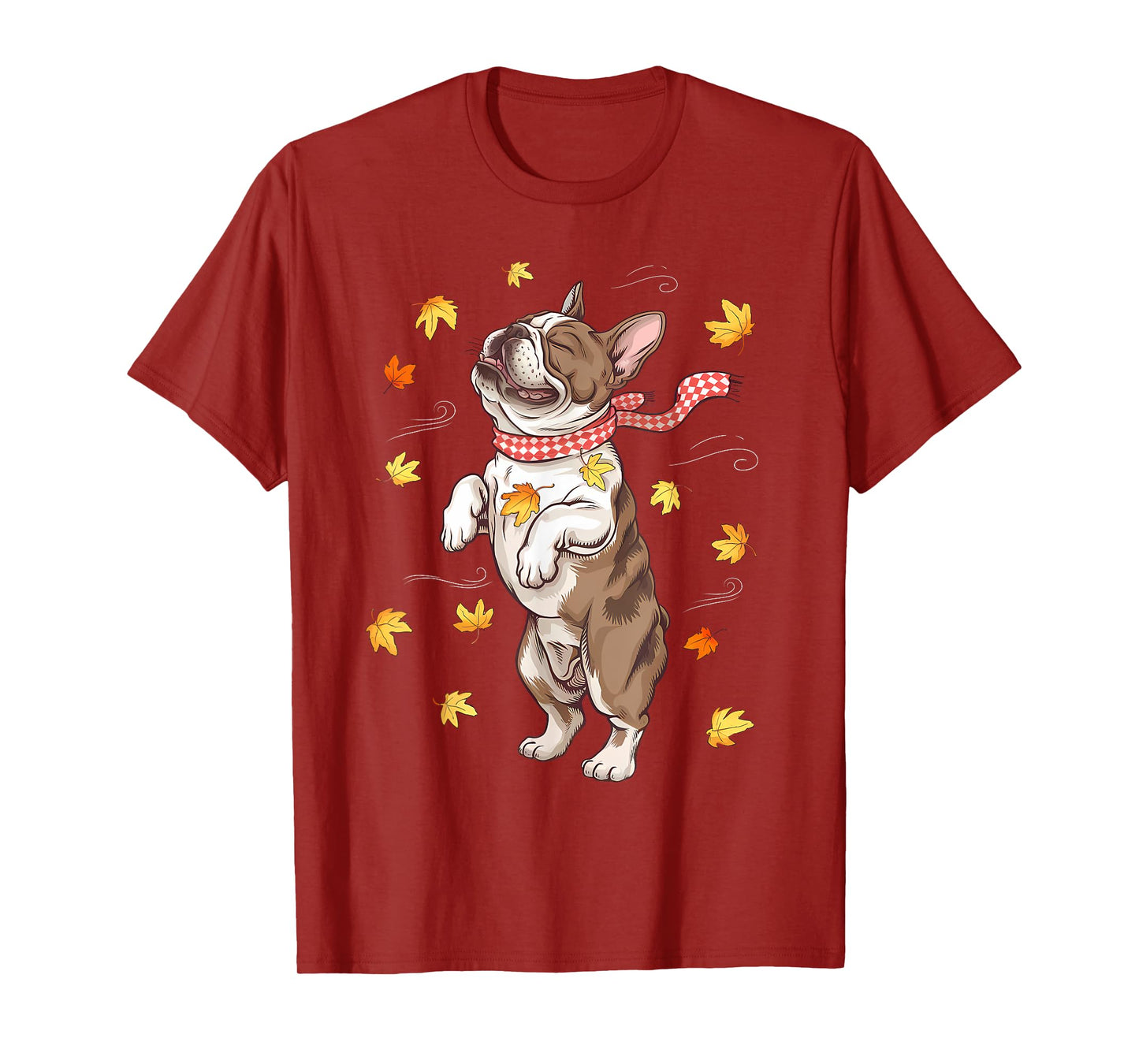 Cute Dog Autumn Fall Breeze Leaves French Bulldog T-Shirt