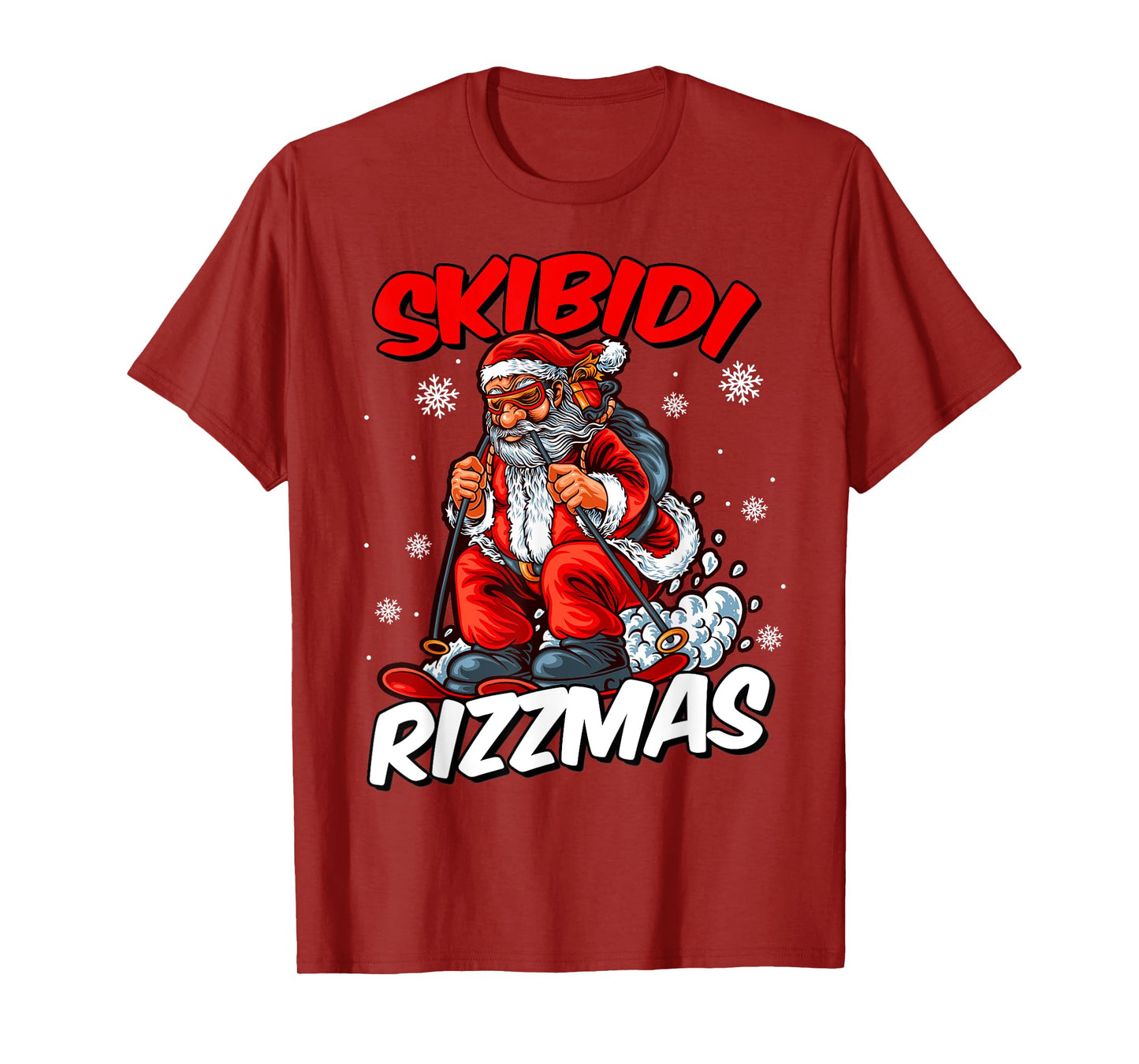 Retro Skibidi Rizzmas Funny Santa Clause Skiing_Xmas T-Shirt