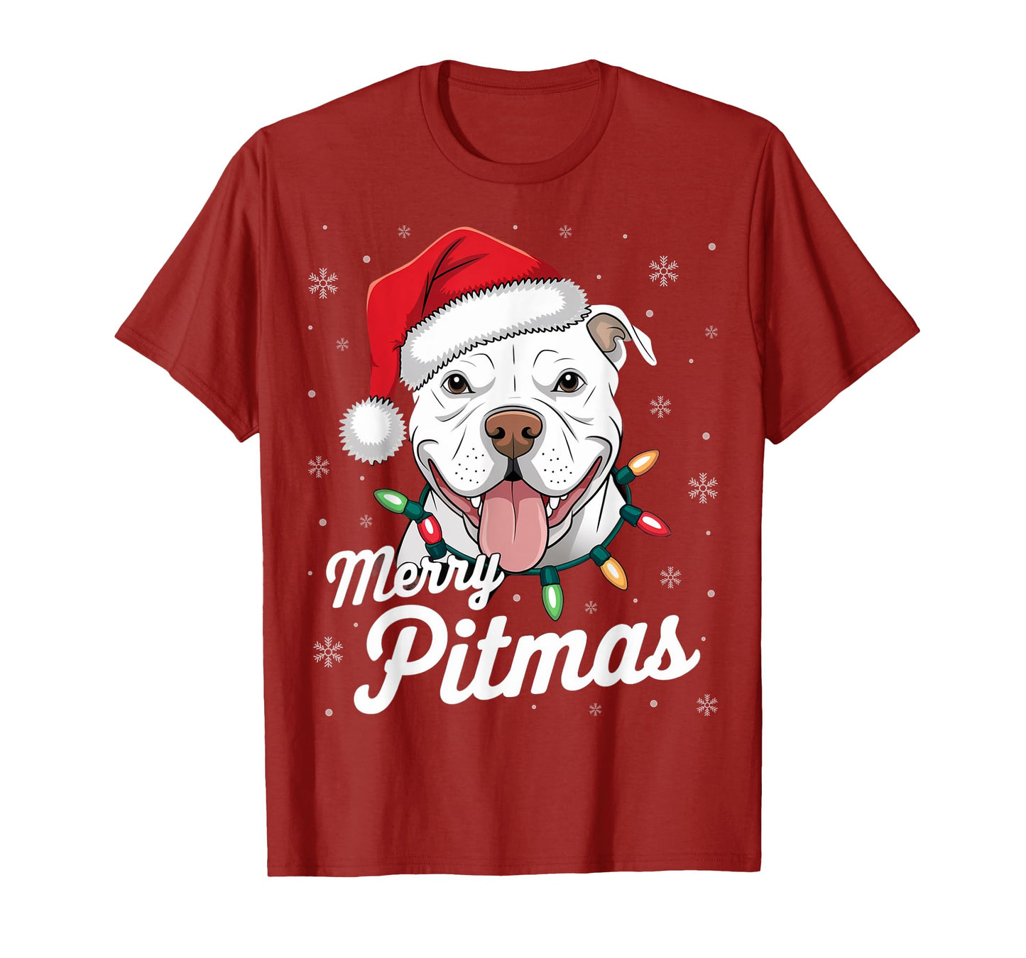 Merry Pitmas Pitbull Dog Xmas Lights Santa Hat Christmas T-Shirt for Men Women