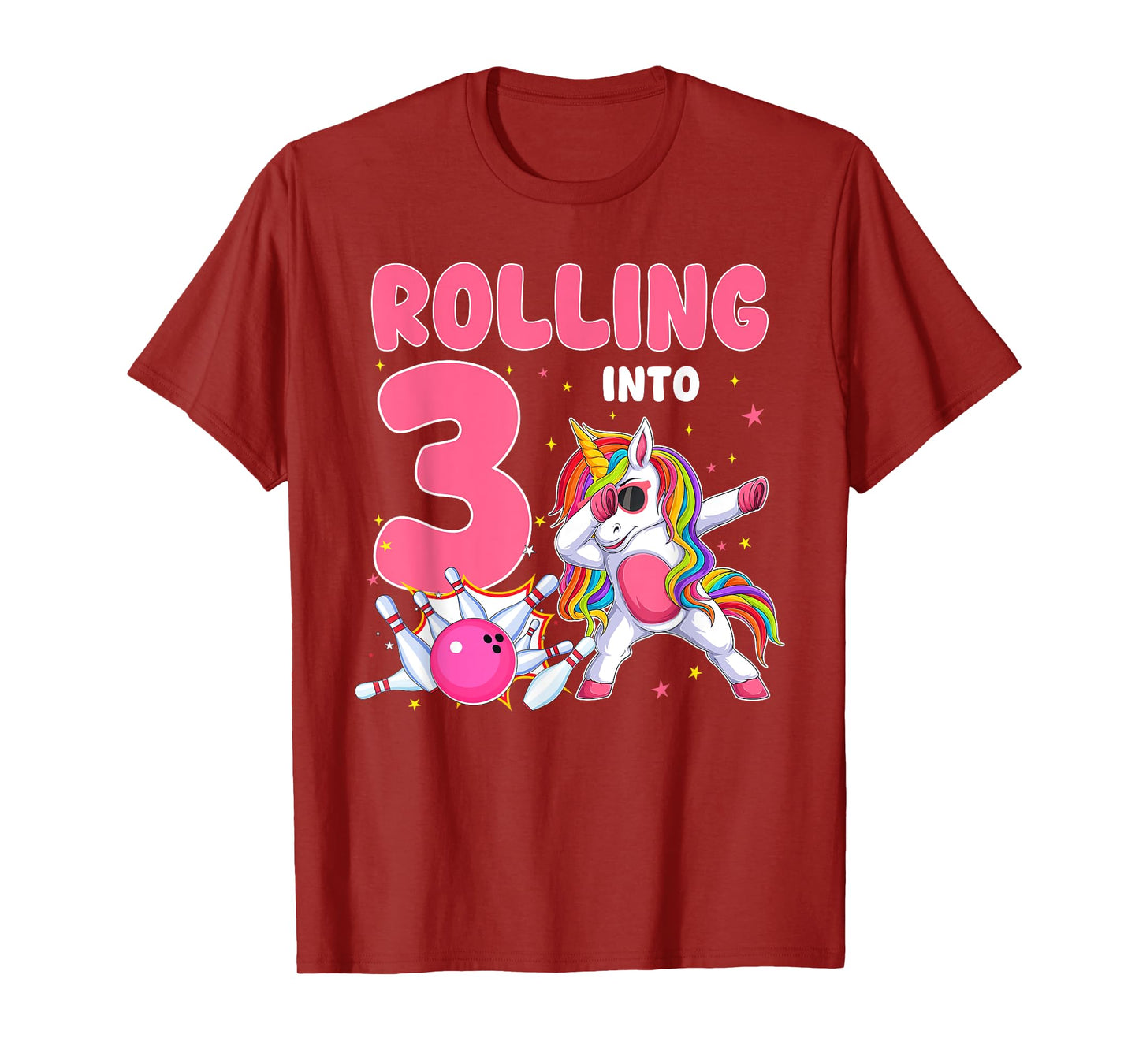 Rolling Into 3 3rd Birthday Unicorn Bowling 3 Year Old T-Shirt
