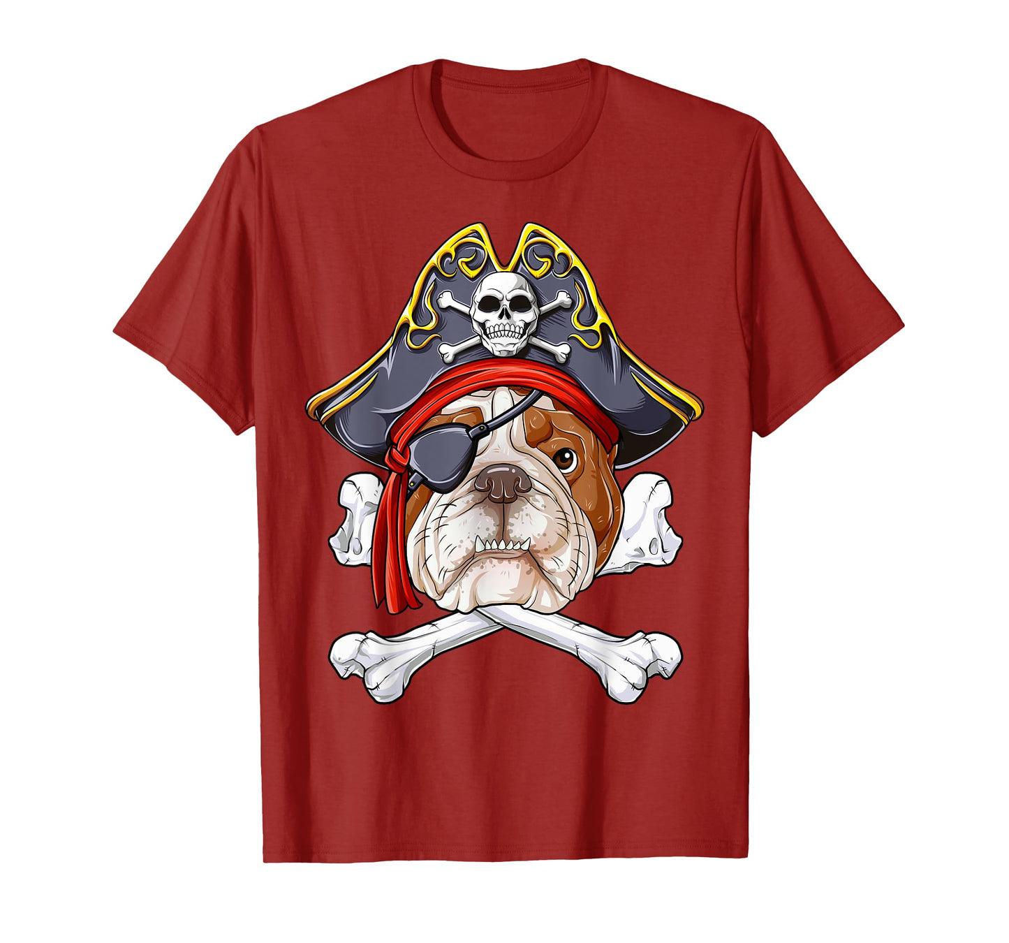 English Bulldog Pirate Jolly Roger Flag Skull Crossbones T-Shirt