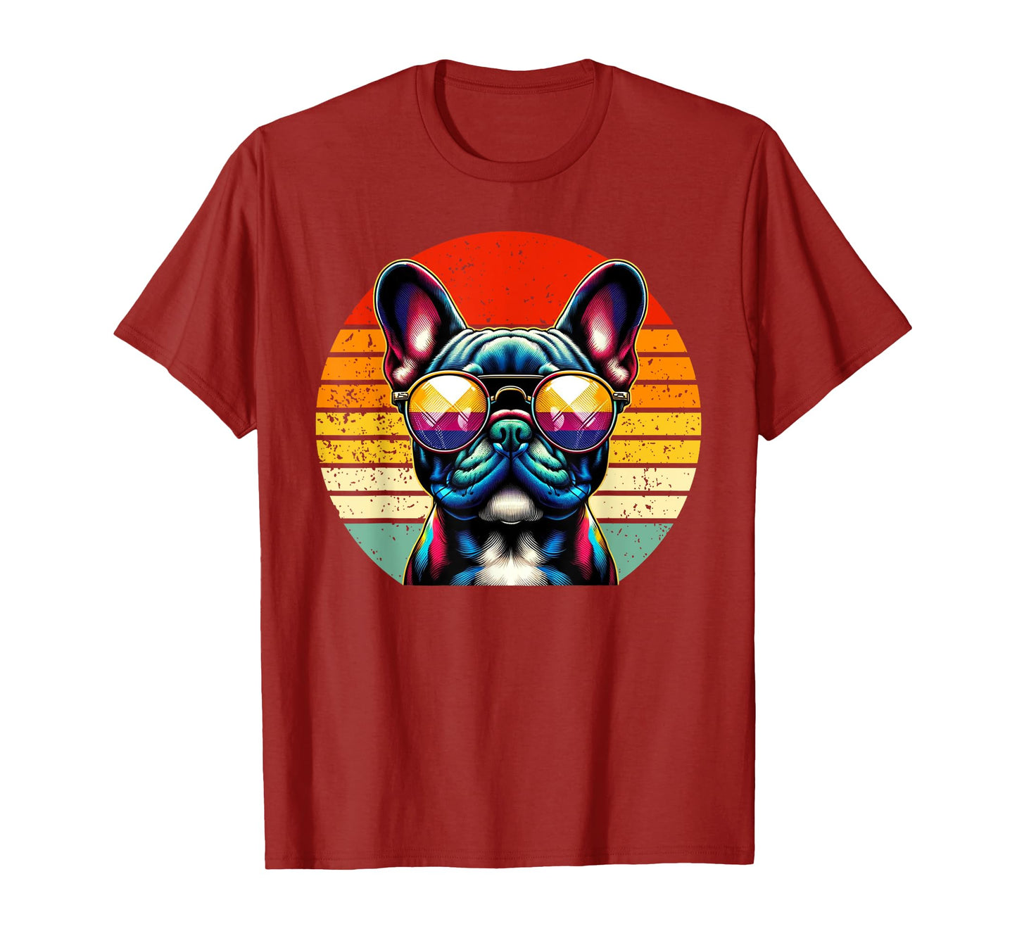 French Bulldog Wearing Sunglasses Vintage Retro Sunset T-Shirt