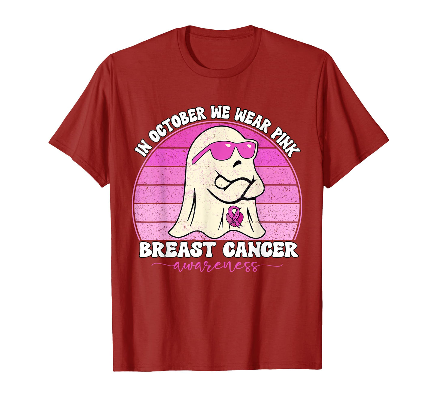 Groovy Breast Cancer Awareness We Wear Pink Ribbon Ghost T-Shirt