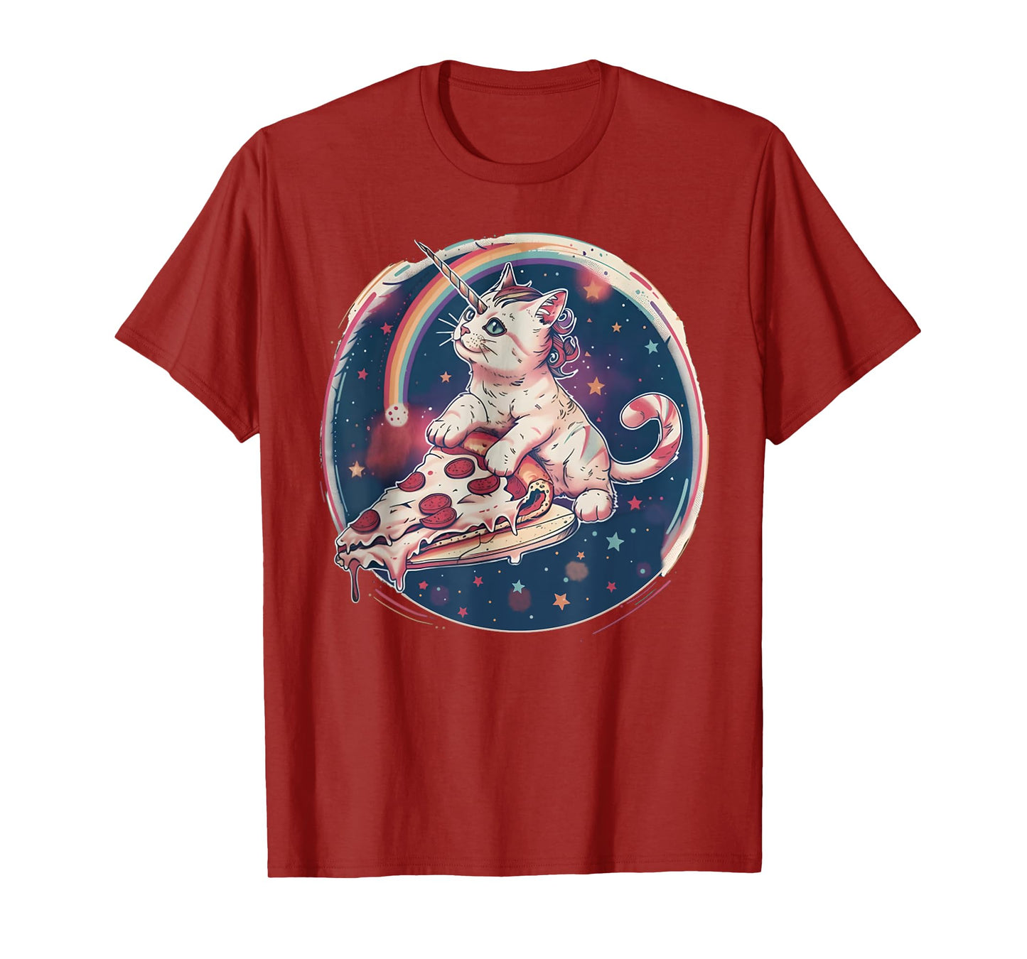 Funny Uni-Cat Flying A Pizza Unicorn Kitten Space Cats Lover Men Women Kids T-Shirt