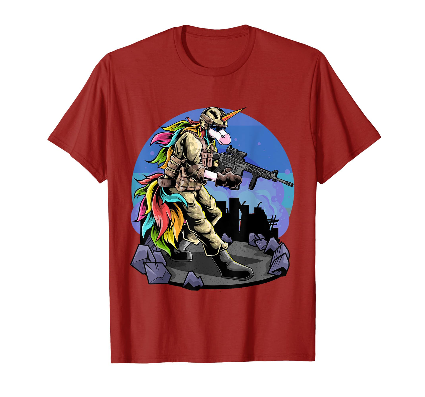 Unicorn Shooting A Gun I Unicorn Warrior I Soldier Unicorn T-Shirt