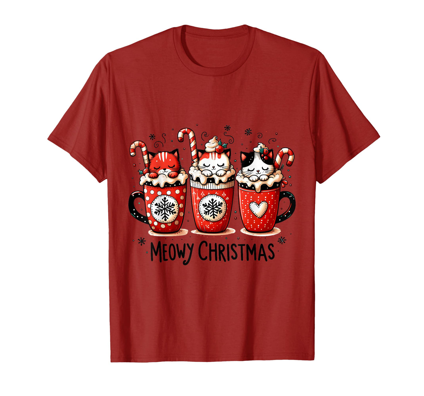 Meowy Christmas Cute Cats and Coffee Merry Xmas Graphic T-Shirt