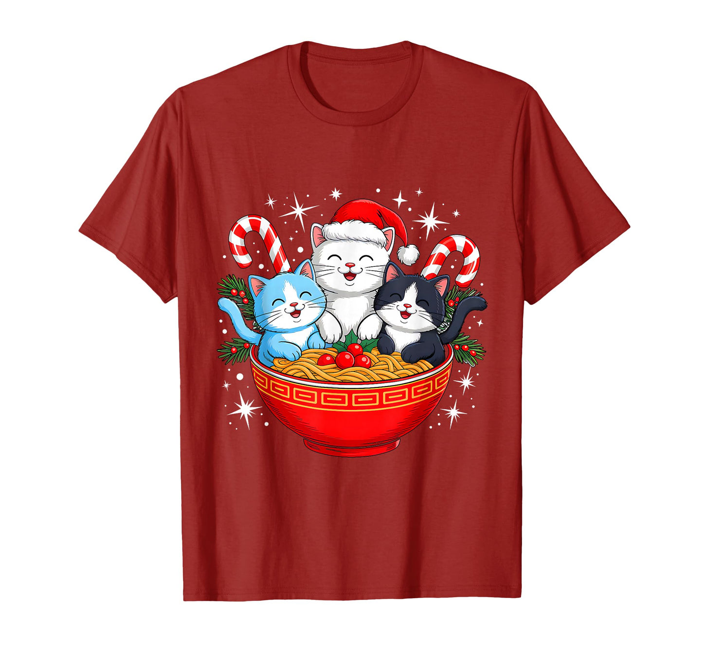 Christmas Cats Ramen Kitten Anime Men Women Kids Xmas Vibes T-Shirt