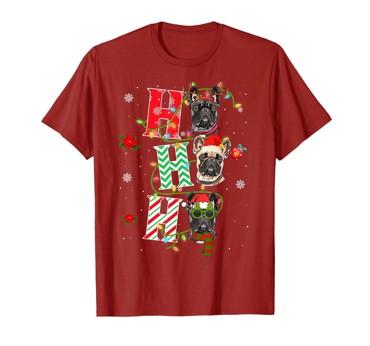 Christmas Ho Ho Ho French Bulldog Dog Funny Xmas Dog T-Shirt for Men Women Kids