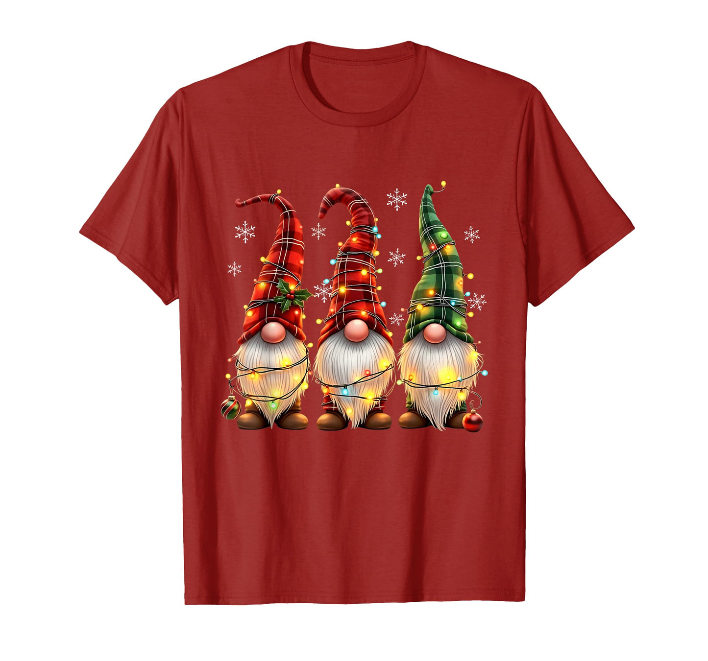 Three Gnomes Men Women Buffalo Plaid Red Christmas T-Shirt
