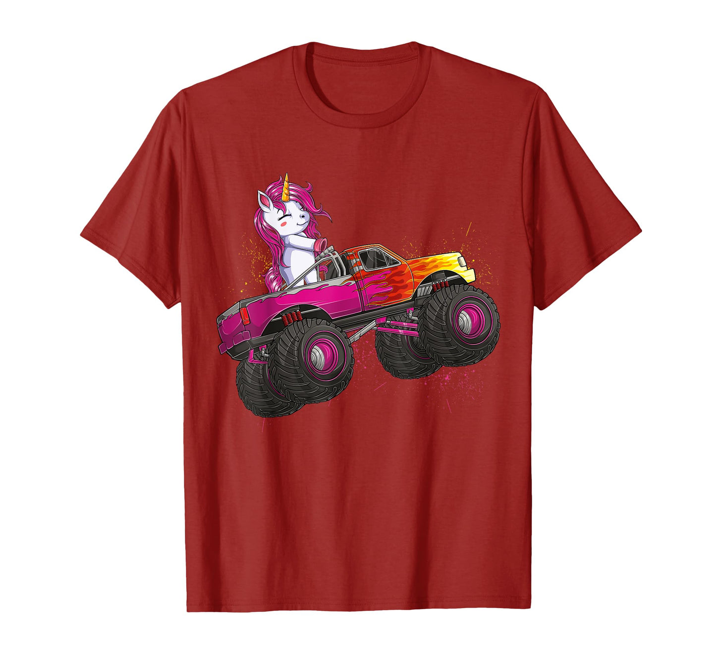 Cute Unicorn Riding Monster Truck Lovers Girls Kids Women T-Shirt