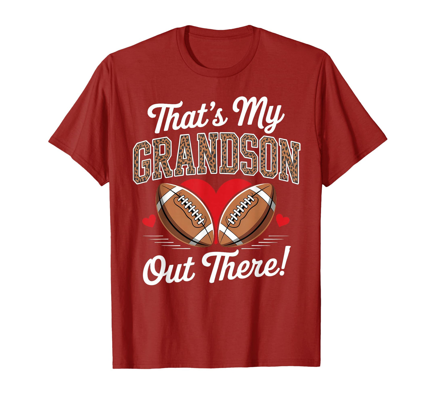 That’s My Grandson Out There Leopard Heart Football Grandma T-Shirt