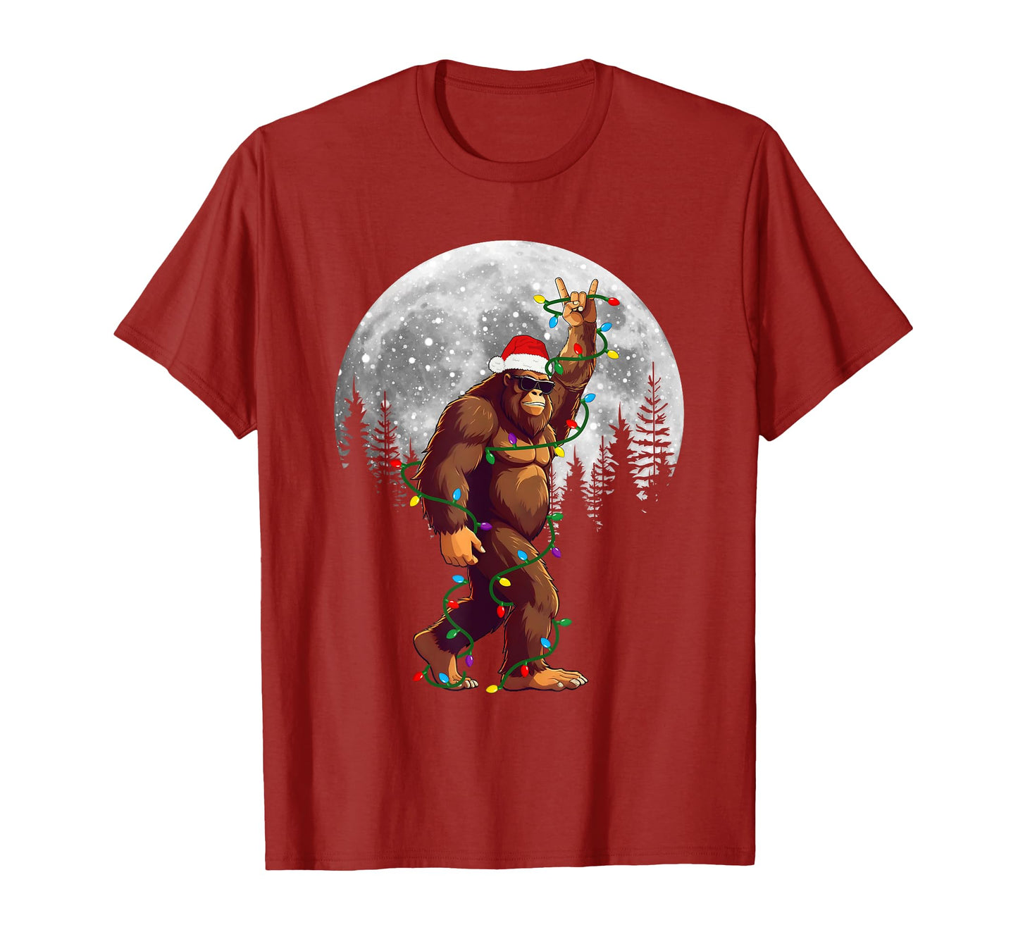 Bigfoot Santa Christmas Tree Lights Funny Xmas Sasquatch T-Shirt