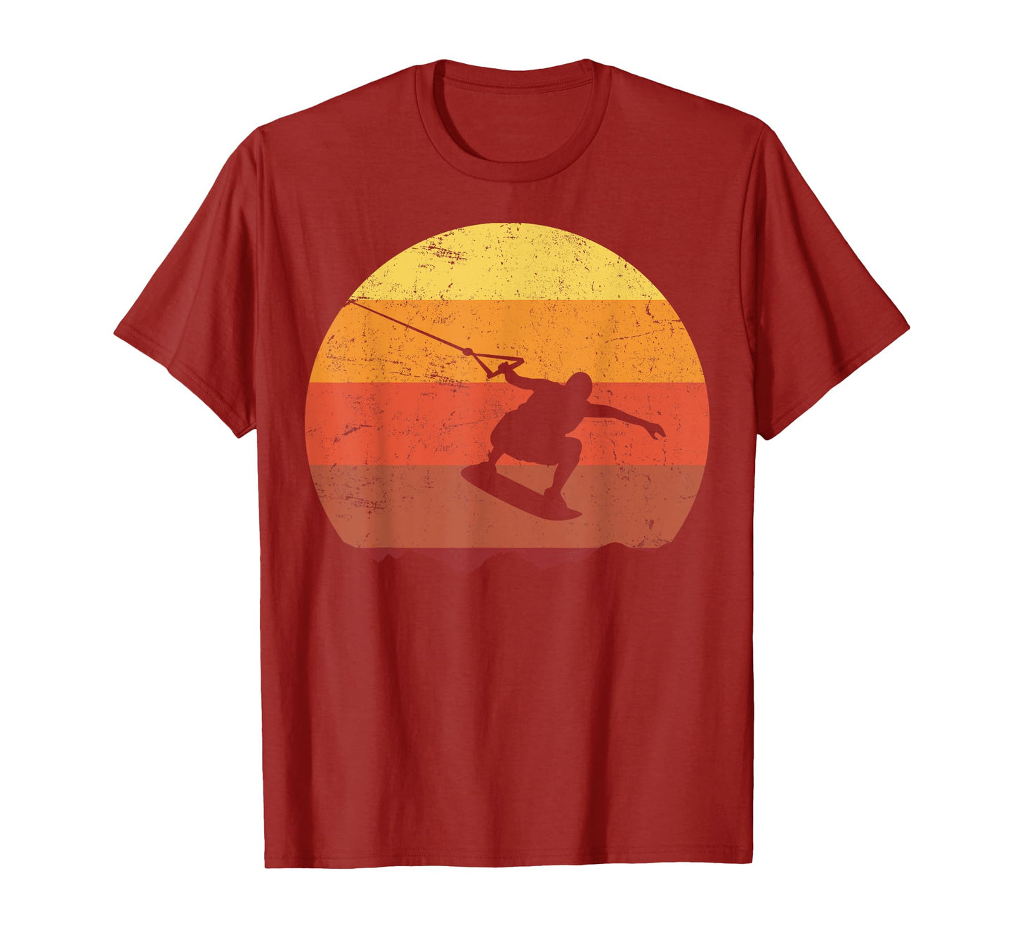 Retro Sunset Wakeboard T-Shirt, Men's Black Graphic Crew Neck Short Sleeve