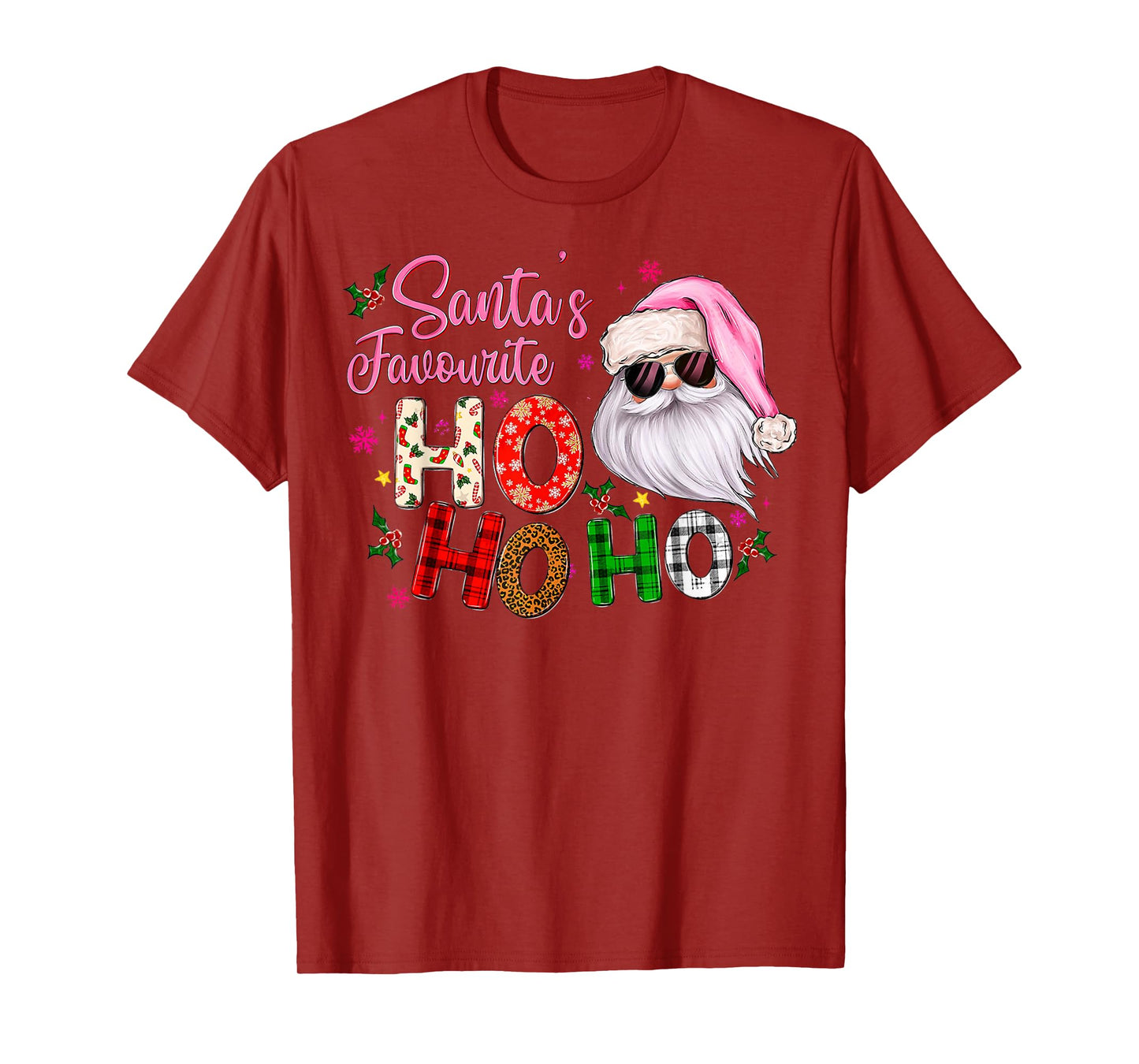 Santa's Favorite Ho Ho Ho Santa Claus Pink Christmas Apparel T-Shirt